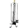 GREGORIOSTORE Attrezzo per Camino in Ferro con Accessori,Trespolo con Pomelli in Ottone, Pinza, Uncino, Scopetta e Paletta (82cm Alto)