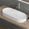 doporro Lavabo da Appoggio Lavandino Bagno 70 cm in Resina Minerale Bianco Opaco Effetto Loto, Senza Foro Rubinetto Colossum826