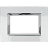 puntoluceled Placca Delux Effetto Vetro Lucido Compatibile Arke 3 4 7 Posti Moduli Placche per supporti Scatola 503 504 506/507 interno Argento Cromato (3 Posti, Bianco cod.00)