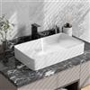 GYMAX 60 x 35 x 11 cm Lavabo in Ceramica Rettangolare con Scarico a Pressione, Lavello d'Appoggio Bianco con Superficie Liscia per una Pulizia Facile, Stile Moderno, Ideale per Casa, Ristorante, Hotel