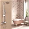 OCEAN ITALY S.R.L. OCEAN ITALY Colonna Doccia Moderno con Miscelatore Termostatico, Saliscendi Doccia Regolabile in Altezza, Soffione Doccia in Acciaio Inox con Rubinetto in Ottone, Barra e Doccino a Mano Quadrati