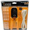 Partenopea® Pinza crimpatrice a cricchetto per plug e connettori telefonici completa di 24 adattatori e cavo 2.5 mt RJ11 RJ12 RJ45