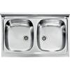 Yellowshop - Lavello appoggio inox piano 2 vasche cm 80x50 con sifone e piletta Mondial