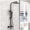 AICA ITALY SRL AICA Colonna Doccia con Miscelatore Termostatico, Kit Doccia con Soffione e Doccetta, Rubinetto Doccia da Muro, Saliscendi Doccia Regolabile 735-1150mm, Soffione Quadrato 20x20cm Nero