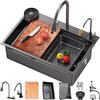 Generic 80x50cm Lavandino Cucina, Cascata Lavello Cucina, 1 Vasche In Acciaio Inox Nero Rettangolare, Lavello Cucina Multifunzione Per Workstation, Accessori Completi