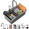 Ribanedy Lavello Cucina Nano Nero Lavandino A Cascata In Acciaio Inossidabile 304 Lavandino Cucina Per Postazione Di Lavoro A Vasca Singola Con Rubinetto Multifunzionale A Caricamento Dall'alto (80 x 45 cm)