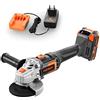 Fuxtec Smerigliatrice angolare a batteria 20V levigatrice FUXTEC E1WS20 - set con batteria 2Ah e caricatore 1A e disco/mola (diam. int: 22.23mm Ext: 115mm) - 60min di lavoro - max velocitá 7,500rp