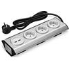 Navaris Ciabatta Multipresa con USB - Tripla Porta per Spina F 2 Poli e Doppio Attacco USB - Presa Multipla in Acciaio Inox 10,5x5,1x28,6cm Cavo 1,5m
