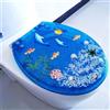 TONG TONG Stile Oceano Coperchio Water Universali Blu, Asse WC Colorato Con Disegni Mare, Materiale in Resina, Copriwater Ideal Standard Funzione Di Sgancio Rapido (A)