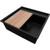 PRIMAGRAN Lavello Angolare Tutto Nero 56x53cm, Lavandino da Cucina a 1 vasca + Sifone Classico + Tagliere, Lavabo da Cucina Incasso al mobile 60cm - Bergen