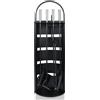 XMTECH Set di 5 posate per camino, accessori per camino, in metallo, design moderno, per cucina, casa, attrezzi per camino, con scopa, pala e supporto con protezione per la privacy, nero (5 pezzi)