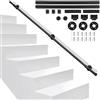 Vigevee Corrimano per scale, ringhiere per scale interne ed esterne, in metallo, colore nero, corrimano da parete con materiale di montaggio, supporto da parete, asta per parapetti, balcone, 200 cm