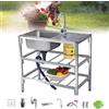 BRCYKRWY Lavello Inox Autoportante con Banco da Lavoro Lavandino Da Esterno A Libera Installazione Con Tavolo Da Lavoro E Rubinetto Lavandino Commerciale Professionale Per Cucina,Ristorante,Caffè,Gara