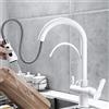 ZPSPZ Rubinetto 3 Vie Cucina con Doccetta Estraibile Girevole Ottone Acqua Potabile Rubinetto Lavello Miscelatore Cucina Osmosi-Bianco