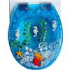 TONG TONG Stile Oceano Coperchio Water Universali Blu, Asse WC Colorato Con Disegni Mare, Materiale in Resina, Copriwater Ideal Standard Funzione Di Sgancio Rapido (C)