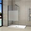 AICAit Walk In Parete Per Doccia 100x200 cm Vetro Temperato Anti-frantumi Anticalcare 8mm Striscia Satinata/Opaca Barra Stabilizzatrice da 90 cm Telaio Nero Opaco