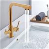Shiyinge Rubinetto per acqua potabile a 3 vie, rubinetto per cucina, filtro dell'acqua, in acciaio inox e ottone, per osmosi, piano di lavoro, doppio manico, girevole a temperatura regolabile, foro singolo oro