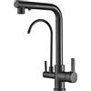 XJTNLB Rubinetto 3 Vie Cucina Rubinetti Cucina Doccetta Estraibile Miscelatore 3 Vie per Utilizzo con Filtro Depuratore Rubinetto Cucina 3 Vie per Sistemi Osmosi,Nero
