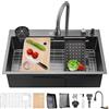 Aipunlus Lavello da Cucina a Cascata, 86x50cm Lavello da Cucina Cascata in Acciaio Inossidabile, Versatile Lavello Moderno a Vasca Singola con Rubinetto a Spruzzo Estraibile e Accessori (Nero, 86x50cm)
