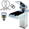 MAKA change your life quality MAKA Rubinetto Lavabo Bagno a Cascata in Acciaio Inox Cromato con Piletta Inclusa Miscelatore Monocomando Lavandino Cucina ad Alta Pressione Kit Montaggio Guarnizioni e Tubi Satinato (h 16.5 cm)