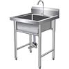 OUFUAMY Lavello Autoportante in Acciaio Inox 1 Vasca, Lavandino Industriale con Rubinetto, Lavandino da Esterno, Lavello Professionale per Cucina, Garage, Lavanderia, Ristorante, 60x60x80cm