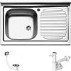 Apell Lavello cucina appoggio Apell mod. Pisa in acciaio Inox, misura cm.80x50, con vasca singola a sinistra e gocciolatoio a destra, completo di scarico