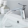 SJQKA Miscelatore Lavabo Bagno, Rubinetto Bagno Lavabo Cascata, Bagno Cascata Rubinetto Lavabo E Fredda E Calda Regolabile Miscelatore Da Lavandino (Cromo)