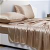 Jemiipee Completo Lenzuola Raso Matrimoniale Tinta Unita 180x200x36 cm - Lenzuola Sotto con Angoli Matrimoniali, Lenzuolo Sopra, 2 Federe - Biancheria da Letto Satin 4 Pezzi - Cachi