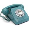 GPO 746 Telefono a Quadrante Push Button, Telefono Fisso Vintage per Casa, Ufficio, Telefoni Retro Con Suoneria a Campanello Originale e Cavo Arricciato, Azzurro