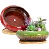 ARTKETTY 2 Pack di vasi per piante grasse, grandi vasi per piante di cactus con vassoio di drenaggio, vaso bonsai in ceramica per interni per il giardino e la casa