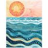 Artery8 Sun Rising Over Sea Waves Blue Orange Folk Art Living Room Large Wall Art Poster Print Thick Paper 18X24 Inch