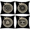 Tucocoo Set di 4 federe per cuscini con motivo albero della vita, drago norvegvisir, bussola, norvegvisir, per esterni, per soggiorno, divano, idea regalo (45 x 45 cm)