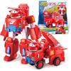Super Wings- Vehicles Robot Transformable Pompieri Jett Aereo, Camion Giocattolo per Bambini, Colore Rosso, 18cm, EU720311