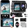 Camlance Action Cam 4K a Doppio Schermo, 48MP WIFI Videocmera con Scheda SD da 64GB,131ft Fotocamera Subacquea, 170° Telecamera Moto con Telecomando, Microfono, 2 Batterie,Accessori Multifunzione.
