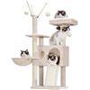 Hey-brother Tiragraffi per Gatti, con Pompon rimovibili, Cuccia, MPJ008SM | 100cm Albero per Gatti, Cesta Sospesa, Piattaforma, Rampa graffiante, Ideale per gattini da interno, Beige