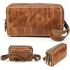 Contacts Pochette in vera pelle con cinturino da polso a 3 ZIp, unisex, piccola borsa a tracolla, pochette, borsa a tracolla per donna/uomo, Marrone, Small