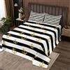 Homemissing Set di copriletto trapuntato con ancora, nautico oceano, trapuntato, per con ancora oro, nero e bianco a righe, set di