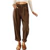 PASUDA Pantaloni Donna Eleganti Pantaloni Elastico Vita Alta Pantaloni di Velluto a Coste Autunno e Inverno Pantaloni Larghi Comodi Pantalone con Tasche Casual Dritti Pants(Grigio Scuro,S)