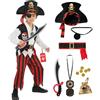 Morph Costume Pirata Bambino Rosso - Vestito Carnevale Bambina e Bambino, Accessori Pirata per Halloween, Compleanni e Party, 10-12 anni