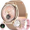 ZPIMY AMOLED Smartwatch da donna con funzione telefonica, orologio fitness 5 ATM con contapassi, frequenza cardiaca SpO2, monitor del sonno, orologio sportivo per Android iOS, (oro)