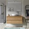 DEGHI Mobile bagno sospeso 100 cm 2 cassetti rovere acero cannettato con top e specchio - Morea