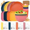 TOPRUNYI Set Campeggio Stoviglie,Set Piatti Plastica Rigida Lavabili,Set Piatti 4 Persone,40 Pezzi Set Campeggio Contiene Ciotole,Posate, Piatti e Tazze,Adatto per la Famiglia,Cene da Viaggio All'aperto