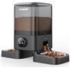 Oneisall Distributore Automatico di Crocchette Standard, 5L per 2 Gatti, per Cibo Secco, Ciotola in Acciaio Inox 304, Programmabile 1-6 Pasti al Giorno per Cani e Gatti, Nero