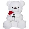 SNOWOLF Orsacchiotto peluche con rosa, simpatico peluche giocattolo, idea regalo per bambini, ragazzi, ragazze, compleanno, Natale, San Valentino (35 cm, bianco)