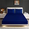 ROOEE Set di lenzuola con angoli in seta satinata, con federe, traspirante, morbido tessuto spazzolato, resistente alle pieghe, al restringimento e allo scolorimento (blu navy, matrimoniale)