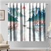 Kzzfqxb 117x138cm 2 Pannelli Tende Pittura Cinese, Alba Uccelli Montagne Fiume Barche Fiori di Pesco Paesaggio Primaverile Disegno Drappeggiate per Finestre per Soggiorno Camera da Letto