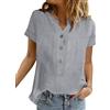 YUTILA Camicia da donna a maniche corte in lino Henley Estate con tasche sul petto, bianco, L