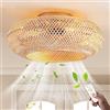 KZT Ventilatore da soffitto con Lampada silenzioso E27 Retrò Fan Plafoniera con Telecomando Tessuto Bambù Naturale E Rattan Intrecciato Luce da Ventilatore per Camera da letto Soggiorno sala da pranzo