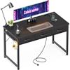 Coleshome Scrivania con Cassetti, 120x48 cm Scrivania Ufficio con Portacuffie, Scrivanias Salvaspazio con 2 Prese e 2 Porte di Ricarica USB per l'Ufficio in Casa, Nero