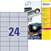 Avery Zweckform Avery Italia L6133-20 Etichette adesive in poliestere argento, 70 x 37 mm, 24 etichette per foglio, confezione da 20 fogli, stampanti laser, ultra resistenti